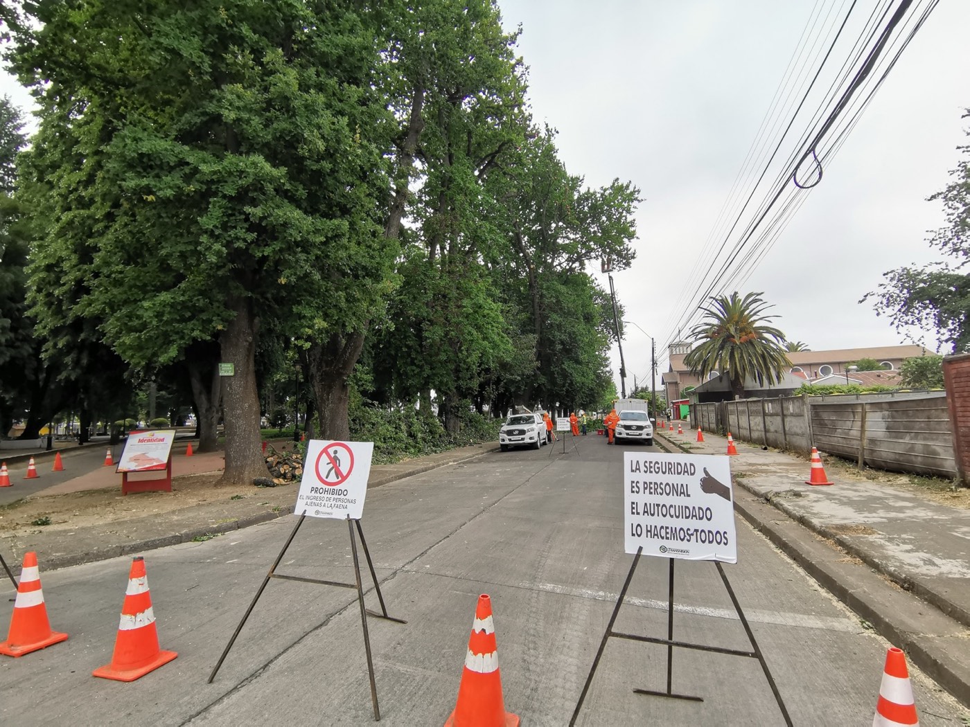Cierre y señalización de seguridad durante faena urbana